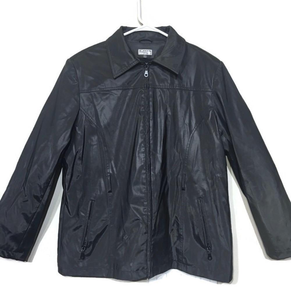 Gallery Black Zip Up Jacket Fleece Lined Size L